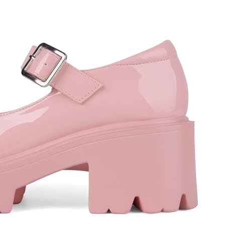 Image of AOSPHIRAYLIAN Mary Janes Platform Mary Janes for Women Round Toe Dress Shoes for Women Ankle Strap Chunky Heel Uniform Women's Pumps