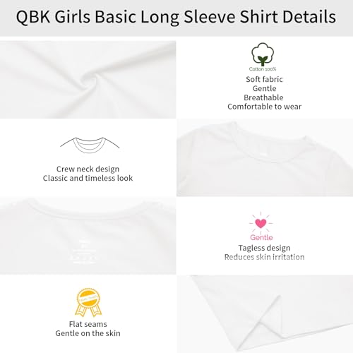 Image of 3T 4T 5T to 12 Years Girls Long Sleeve Shirts Kids Cotton T-Shirt Toddler Basic Crew Neck Top