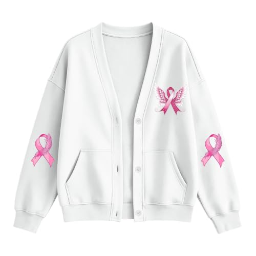 Breast Cancer Sweatshirts for Women Long Sleeve Button Down Cardigan - image 4