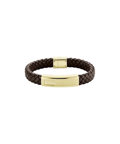 BOSS Jewelry Men's LANDER Collection Bracelet with Brown Leather and Gold Stainless Steel Closure - 1580746M – Ansicht 1