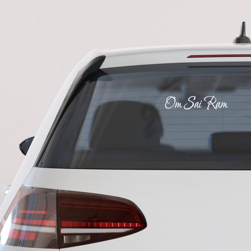 Image of KREEPO Pack of 2 Om Sai Ram Religious Self-Adhesive Vinyl Car Decal Sticker for Exterior Use| Dashboard| Windshield (White)