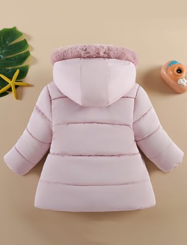 Happy Cherry Kids Girls Winter Fleece Jacket Toddler Fur Hooded Puffer Padded Down Dress Coat Outwear3
