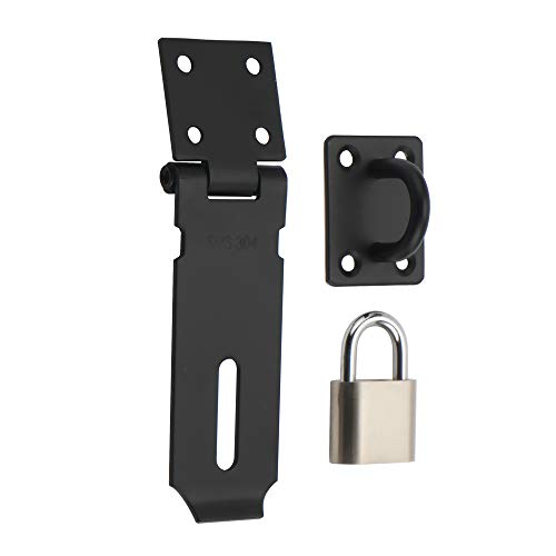 Alise MST009-B Door Clasp Hasp Latch Lock with Padlock,One Set Black Finish