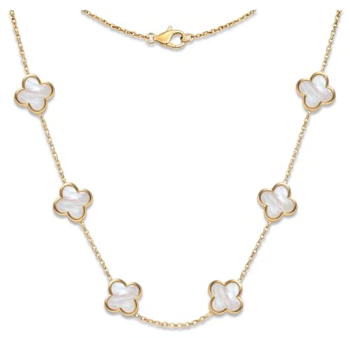SHINYY Four Leaf Clover Choker Necklace for Women | 18K Gold Plated Lucky 4 Leaf Jewelry | Trendy Gifts (Gold White Choker)