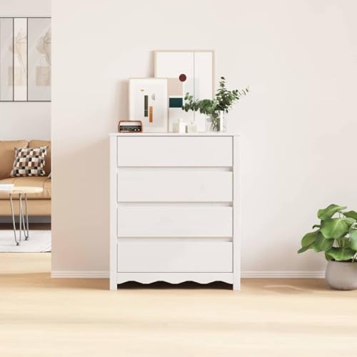 Cómoda Drammen blanca de madera maciza de pino con 4 cajones para dormitorio 5