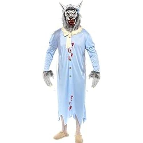 Smiffys Big Bad Wolf Granny Hat Smock Mask, Blue