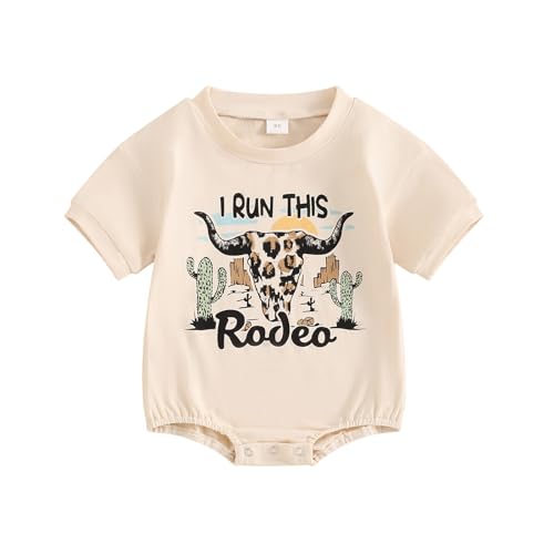 Image of baorji Newborn Baby Boy Western Romper Bull Head Print Playsuit Short Sleeve Round Neck Casual Outfit Summer Clothes