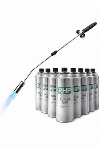 Désherbeur de mauvaises herbes RHP - 80 cm - 8 cartouches de gaz butane de 227 g chacune,réglable brûleur à gaz avec allumage piézo, appareil de combustion max....