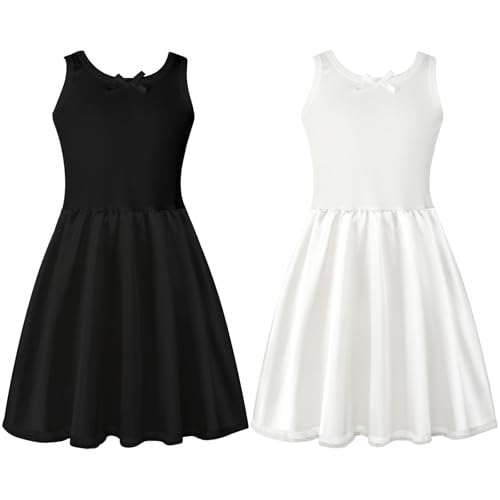 Toulite 2 Pcs Girls Slips for Under Dresses White and Black Full Slip for Kids Knee Length Cami Slip Lace Trim2