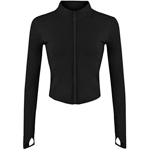 Womens Lightweight Full Zip Running Track Jacket Workout Slim Fit Yoga Sportwear with Thumb Holes Home Cover