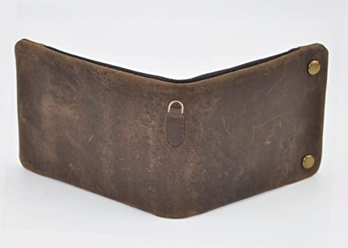 Le'aokuu Mens Genuine Crazy Horse Leather Cowhide Bifold Card Case Purse Wallet Snap Button2