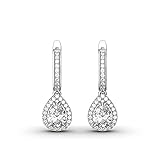 Generic 1/3 CT Pear Shape Simulated White Cubic Zirconia Halo Hoop Earrings In 14K White Gold Plated