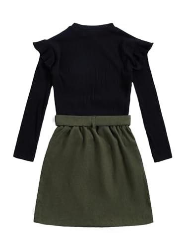 Image of Floerns Girls 2 Piece Outfit Ruffle Trim Long Sleeve T Shirt and Short Skirt Set