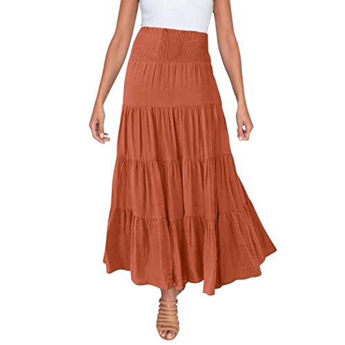 Vestido de verano para mujer, cintura alta, bohemio, maxifalda con cordón, línea A, falda larga maxi para mujer, invierno, naranja, M