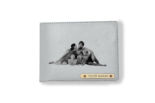 LASER GURU Customised Engraved Wallet With Your Image And Name,Gift Hamper Set For Men Leatherite Purse, brown 3