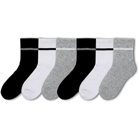 Cub Rocks 6pk Kids Cotton Cushioned Sports Ankle Socks! Black/White/Grey, UK Size 13-3 (7-10 yrs) Cover