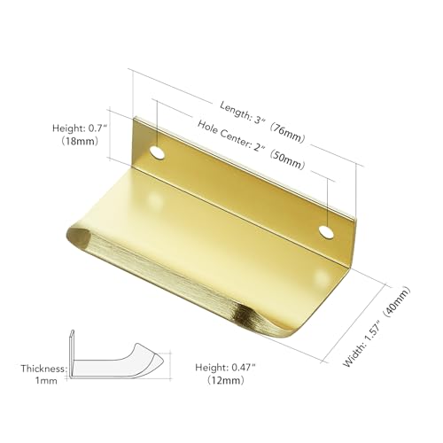 Image of Ravinte Hardware Gold Cabinet Handles Finger Edge Pulls 3 Inch CC 12 Pack | Low-Profile Finger Grip, Cabinet Door Edge Mount, Smooth Handle Shape, 5.9 Inch (150mm), For Drawers, Cupboards, Kitchen
