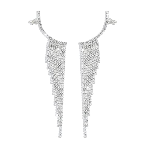 Pendientes colgantes de borla de cristal, pendientes brillantes de cadena de borla larga de diamantes de imitación para novia, pendientes para mujer