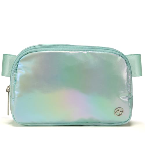 Pander Everywhere Crossbody Bag Iridescent Polyester Sling Belt Bag with Adjustable Strap 63-120cm and Elastic Loop for Women Men Travel Gym Iridescent Mint