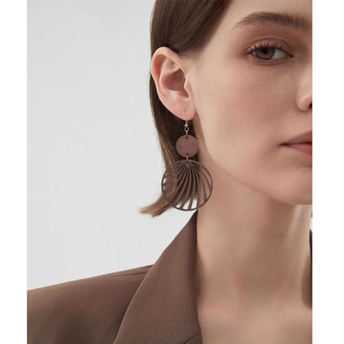 Boho Lightweight Wooden Hoop Hollow Earrings for Women Retro Natural Wood Teardrop Geometric Dangle Drop Earrings3