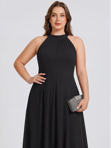 Image of Ever-Pretty Plus Women's Sleeveless Halter A Line Pleated High Low Plus Size Wedding Guest Cocktail Dresses 31926-DA