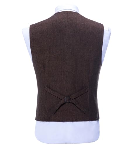 Tuikayoo Mens Herringbone Suits Vests Wool Business Tweed Retro Waistcoats Groomsman Slim Fit3