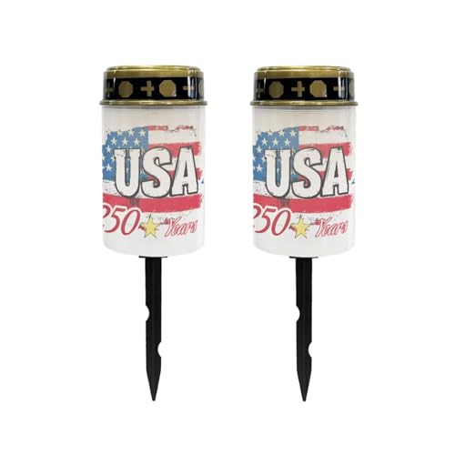 Image of Poceacles USA Flag 250 Years Print Outdoor Lights Solar Grave Candle Solar Cemetery Candles LED Automatic Patriotic Flameless Cemetery Lights for America 250th Independence Day Decor, Set of 2