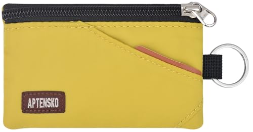 Image of RFID Blocking Travel Wallet with Adjustable Lanyard, Small Nylon Zipper Pouch and Badge Holder for ID, Credit Cards, Cash, Keys, Commuters (Dark Yellow)