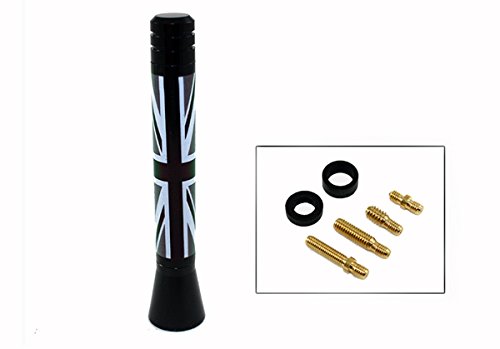Cuztom Tuning 3 Inch UK Flag Black Jack Screw-On Type Short Sport Antenna - for Mini Cooper