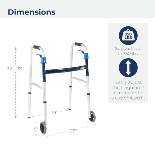 Image of Drive Medical Trigger Release Folding Walker with Contoured Hand Grips | Folding Walker Featuring Trigger Release Mechanism and Contoured Hand Grips for Easy Use Daily for Everyday Use