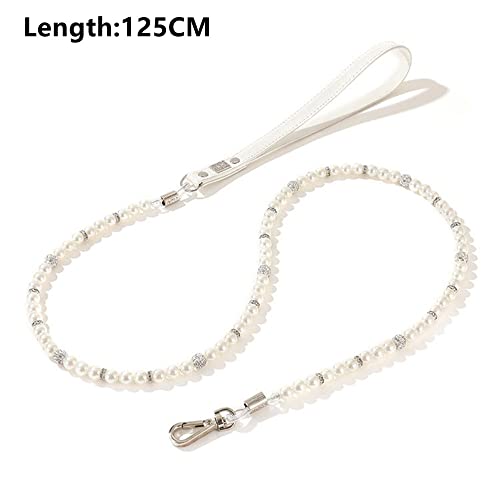 Dog Collar and Lead Set,Adjustable Dog Collar and Leash Set including Pearl Bling Rhinestone Diamond,Safety Pet Pearl Collar Leash Kit with PU Handle for Pet Puppy Kitten (L - Image 3