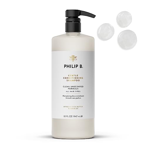 PHILIP B Gentle Conditioning Shampoo, 32 fl. oz. (947 ml) - Light-Weight Unscented Cleanser Adds Softness & Shine, With Shea Butter & Vitamin B5