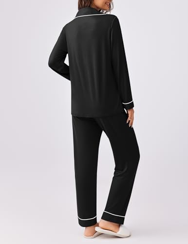 Ekouaer Womens Pajamas Set 2 Piece Button Down Pjs Soft Long Sleeve Top and Pants Sleepwear Set Lounge Sets4