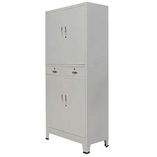 Festnight Mueble Archivador Armario de Oficina Acero 3 Estantes Ajustables 2 Cajones Gris