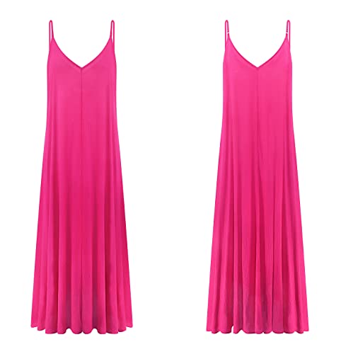 Image of R.Vivimos Women's Summer Casual Adjustable Spaghetti Strap V Neck Boho Loose Fit Backless Maxi Dress with Pockets
