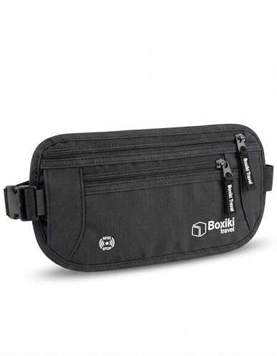 RFID Blocking Travel Money Belt with Multiple Secure Pockets - Ultra Slim Hidden Black Waist Wallet for Men Women and Kids Anti Theft Passport Holder for International Travel