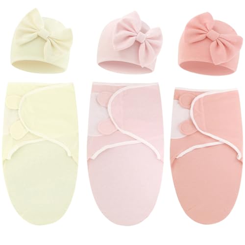 DRESHOW Recém Nascido Envoltório Manta Chapéu Set Bebê Impresso Envoltórios Ajustável Saco de Dormir para 0-3 Meses Meninas Meninos, Tamanho único