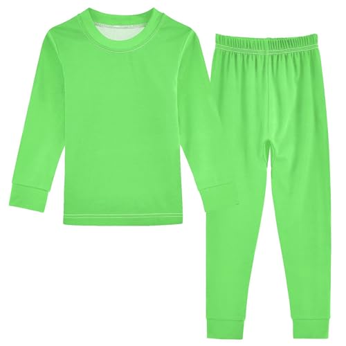 Fluorescent Green Long Sleeve Pajamas Set Sleepwear Jammies 2pcs Set Pjs Fluorescent Green2