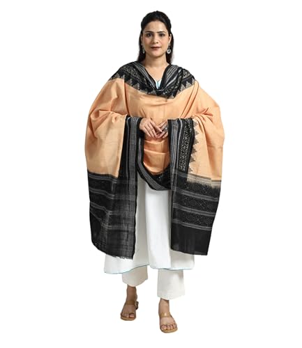 Image of Cotton Dupatta with weaving and Ikat woven border from the Weavers Stole for Girls & Women