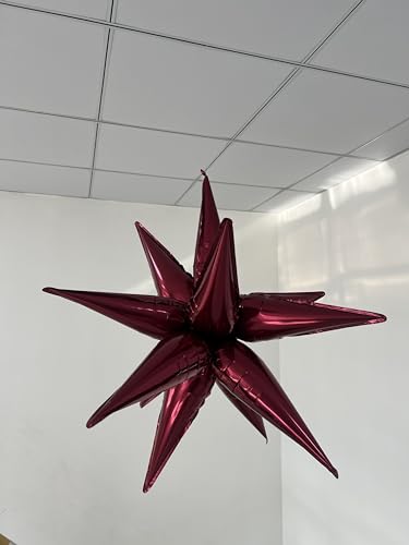 Image of 3pcs 26inch 3D wine red (Burgundy) Explosion Star foil balloon, wine red Foil Cone Star burst Balloons for Birthday Wedding New Year Party Event