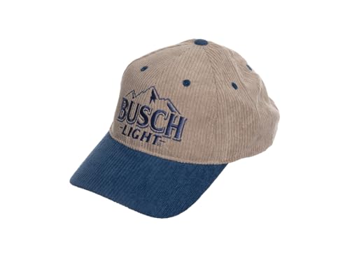 Calhoun Busch Light Corduroy Baseball Hat – Officially Licensed Snapback Cap for Men & Women | Vintage Two-Tone Adjustable Trucker Style Tan/Blue