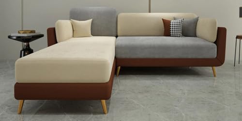 Image of Polyester Velvet Contemperory Sofa Set with Cushion Chaise Lounge, Sectional Sofa Perfect for Your Living Room,Guests Room & Office. (Brown & Beige, RHS 4 Seater)