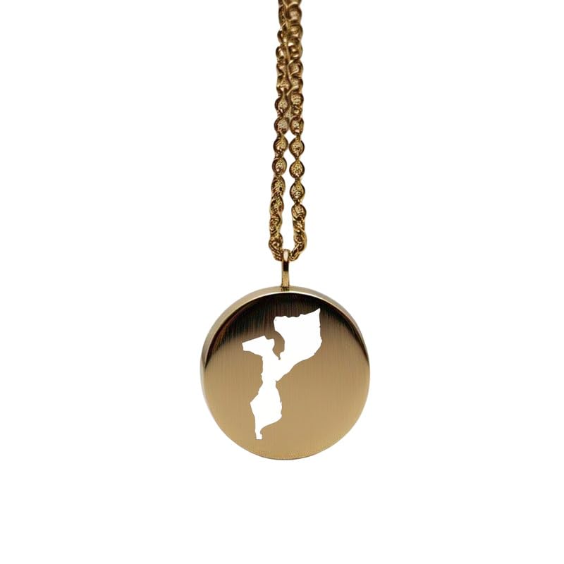 Pendentif carte du Mozambique en argent sterling plaqué or 14 carats, forme ronde de 24 mm et épaisseur de 1,5 mm, breloque Terre, bijou de voyage délicat | Médaillon gravé Aventure | LKB_MAP_387