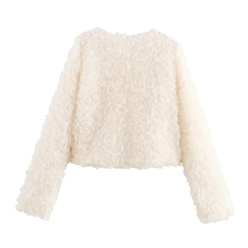 Women's Floral Decorated Jacket O Neck Single Breasted Long Sleeve Chic Casual Party Short Jacket2