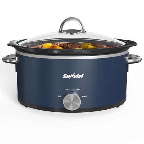 Comparison: 3 Qt Best Slow Cooker 8 Sunvivi 3 Quart Slow Cooker & Mini Food Warmer with 3 Heating Settings, Removable Ceramic Pot, Dishwasher Safe Glass Lid, Stainless Steel, Blue