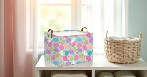 Image of Rectangle Storage Basket,Gift Basket Empty with Handles,Cute Organizer, Room Decor(Coloful Easter)