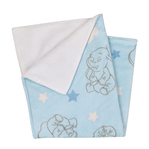 Image of NoJo Disney Dumbo Light Blue, White and Gray Clouds and Stars Super Soft Sherpa Baby Blanket