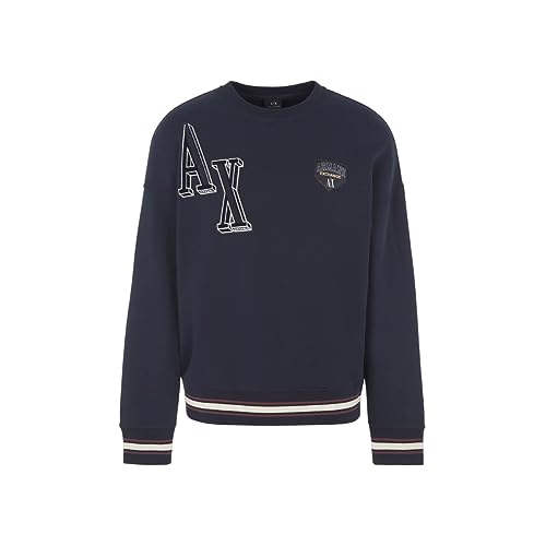 Emporio Armani mens Collegiate Capsule Cotton French Terry Logo Patch Logo Letters Pullover Sweatshirt