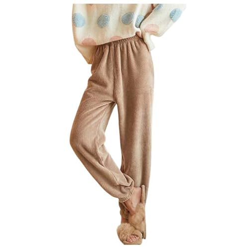 Lounge Pants for Women Casual Elastic High Waisted Flannel Pajama Bottoms Soft Comfy Plush Slacks Womens Winter Outfits