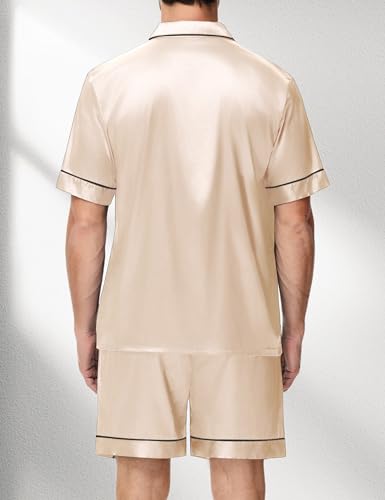 Silk Matching Pajamas Set for Couples Women Men Stain Short Sleeve Sleepwear Button Down 2 Pcs Pjs Sets S-3XL2